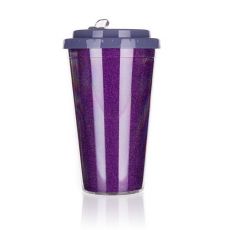 Hrnek cestovní dvoustěnný GLITTERS 500 ml, fialový - Poškozené