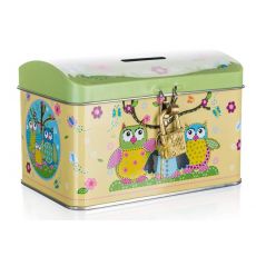 BANQUET Plechovka / kasička truhla OWLS 12,8 x 8,4 x 8,4 cm - Nekompletní