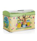 BANQUET Plechovka / kasička truhla OWLS 12,8 x 8,4 x 8,4 cm - Poškozené