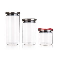 BANQUET Sada skleněných dóz FREIA 650 + 1100 + 1450 ml, s víčkem - Nekompletní